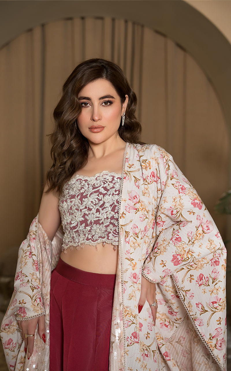Threads and Motifs | Formal Dresses 25 | Embroidered Blouse With Printed Cape And Skirt - Pakistani Designer Dress - by Threads and Motifs - Type : Ladies Clothes - 100% Original at Saira Sultan