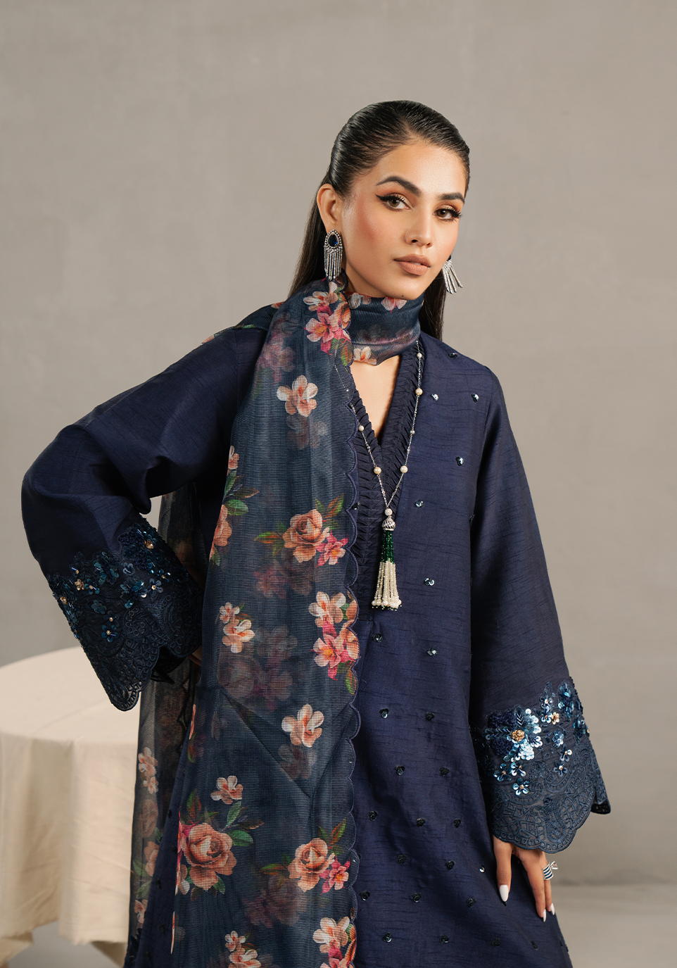 Zarqash | Silk Edit | ZQS 001 AMAYA S Navy Blue Raw Silk