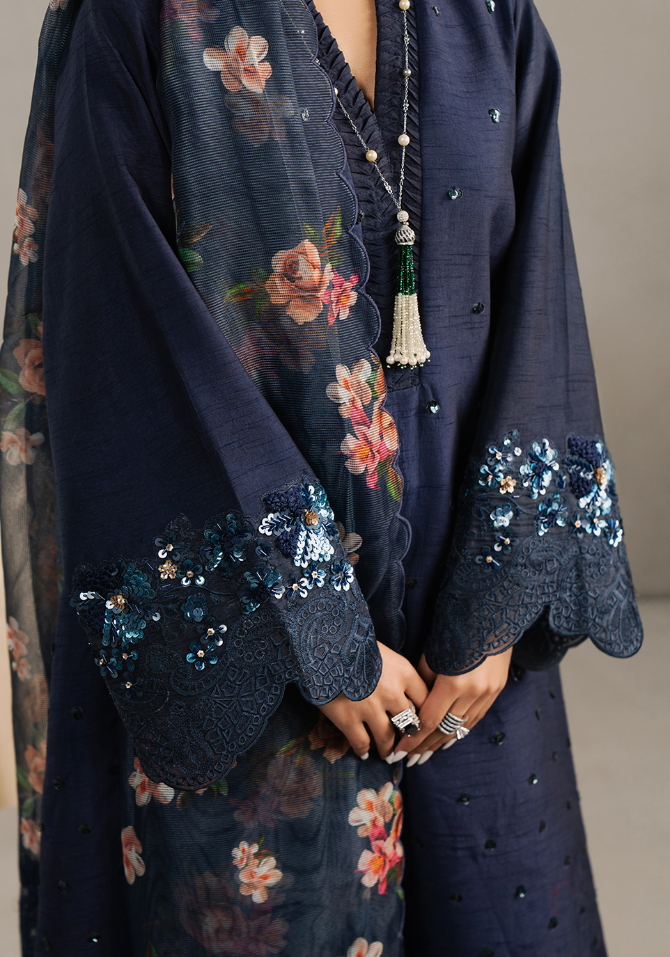Zarqash | Silk Edit | ZQS 001 AMAYA L Navy Blue Raw Silk
