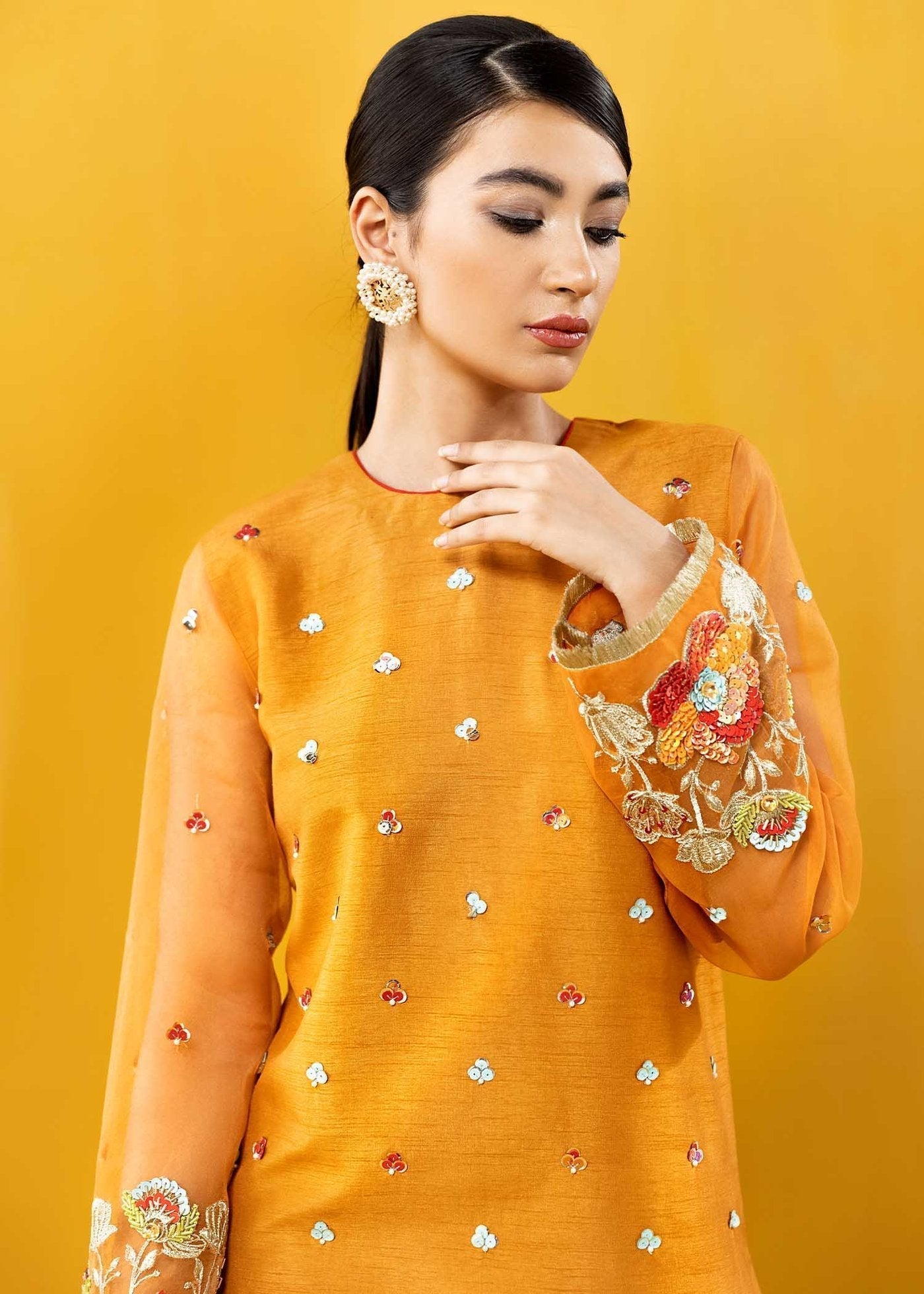 Hana | Vibrant Beyond | Floral Fantasy-VB-1002 L Mustard Yellow Raw Silk