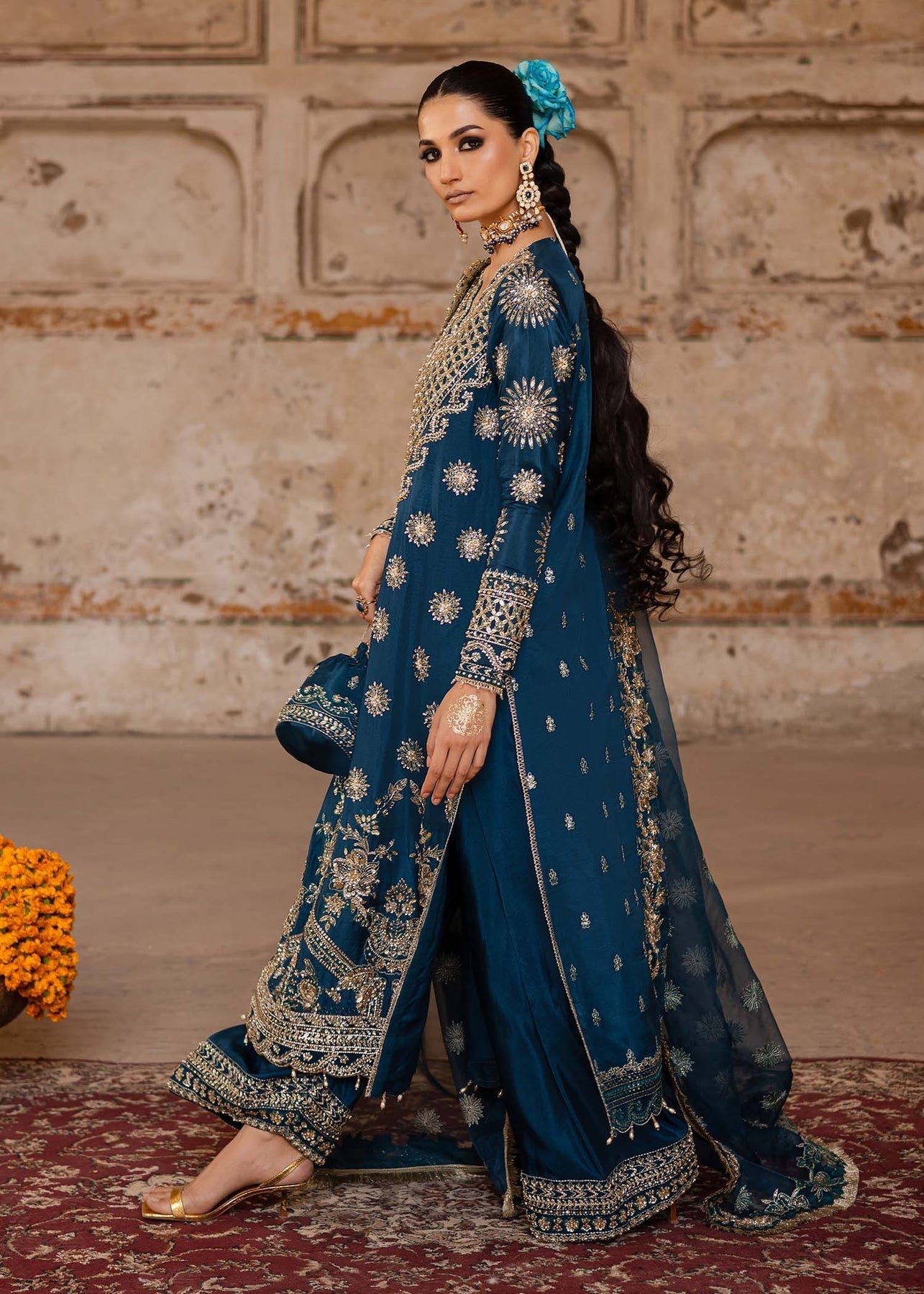 Akbar Aslam | Dastaan Luxury Formals | Zinia XL Sea Green Tissue Silk
