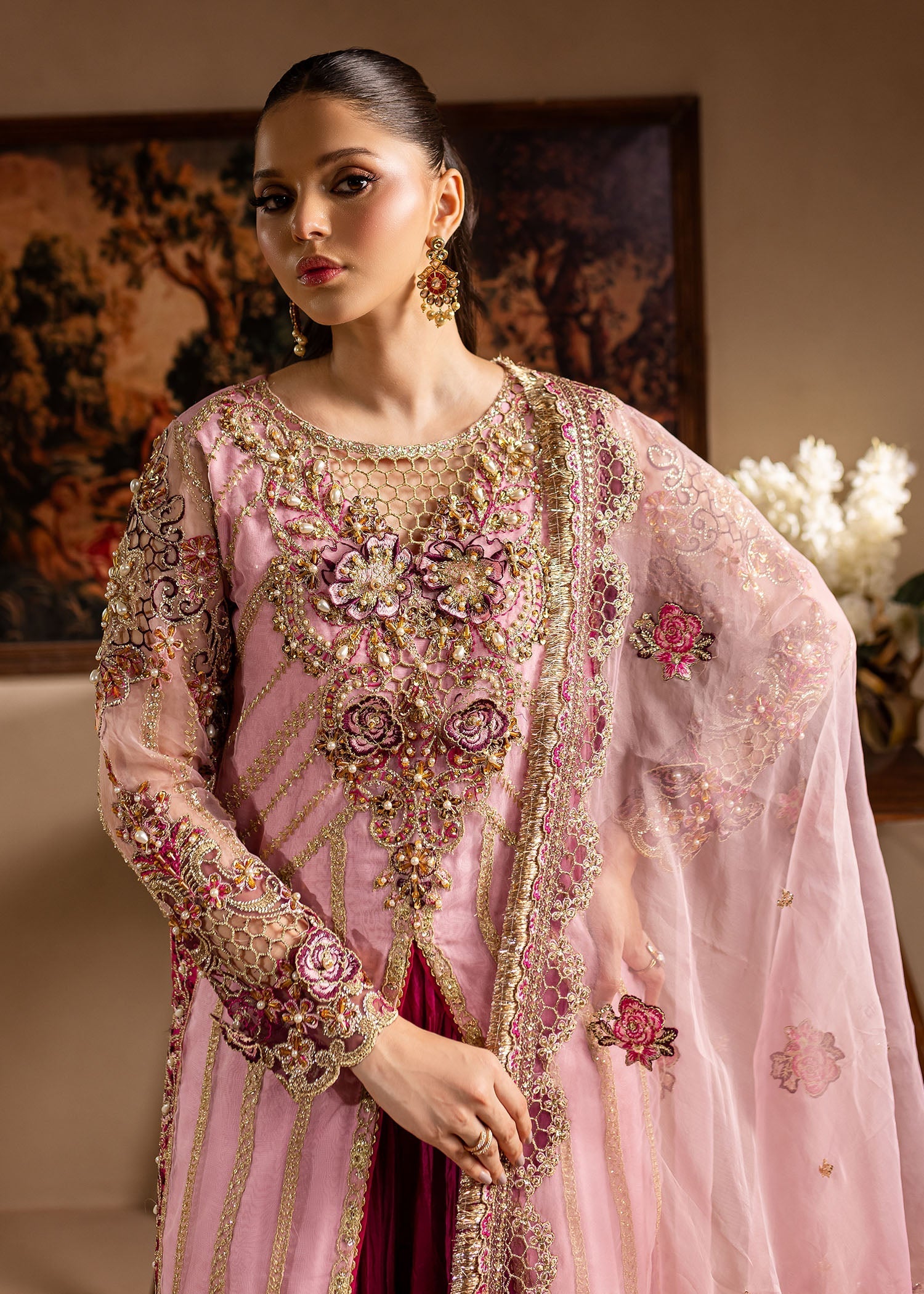 Maria Osama Khan | Lamhay Wedding Festive | Zarmina L Open Long Shirt with Crushed Sharara