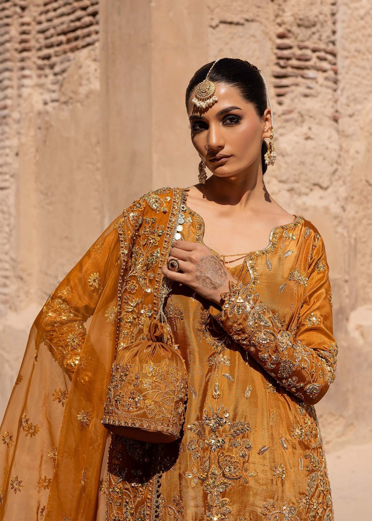Akbar Aslam | Dastaan Luxury Formals | Zarmisha M Deep Saffron Silk