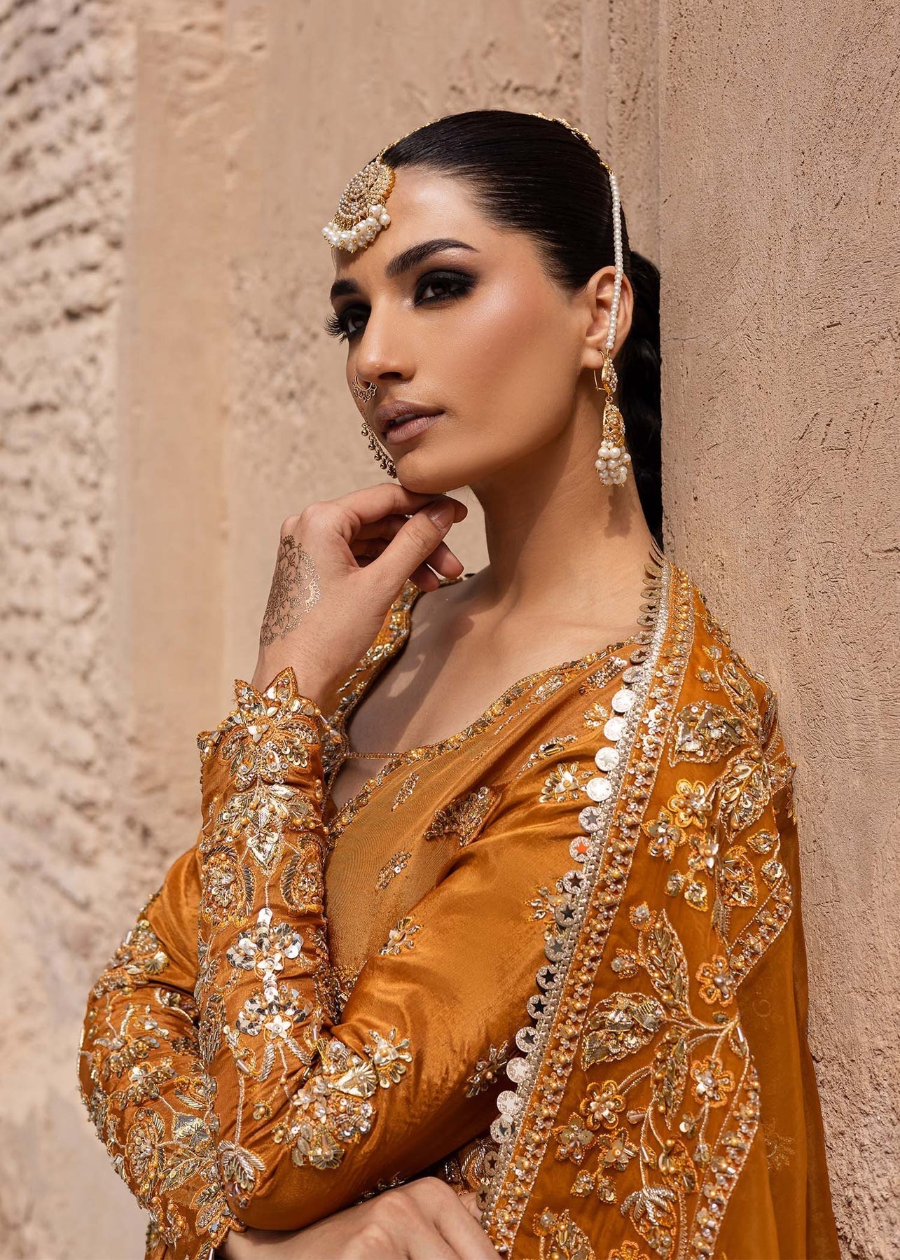 Akbar Aslam | Dastaan Luxury Formals | Zarmisha L Deep Saffron Silk