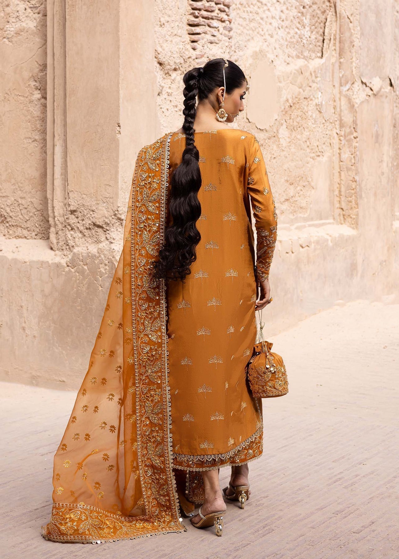 Akbar Aslam | Dastaan Luxury Formals | Zarmisha S Deep Saffron Silk