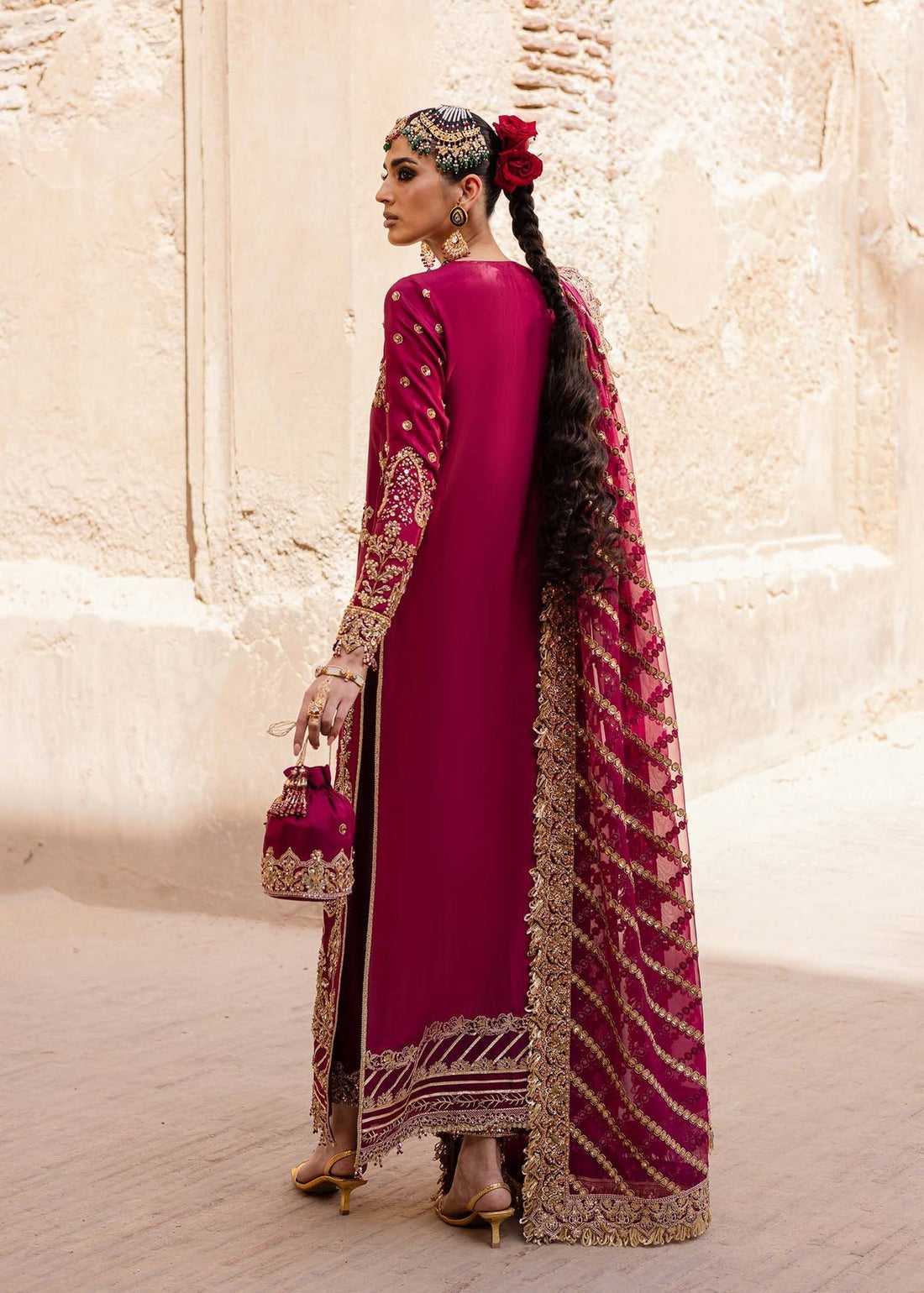 Akbar Aslam | Dastaan Luxury Formals | Gulebahar XS Magenta Silk