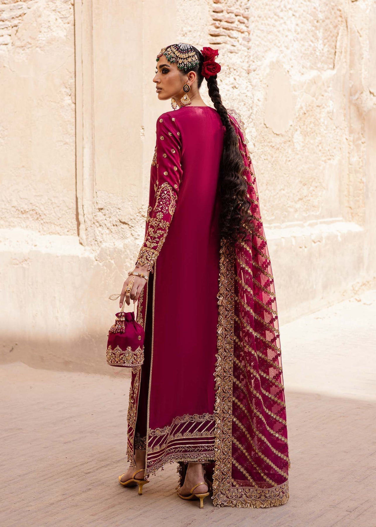 Akbar Aslam | Dastaan Luxury Formals | Gulebahar S Magenta Silk