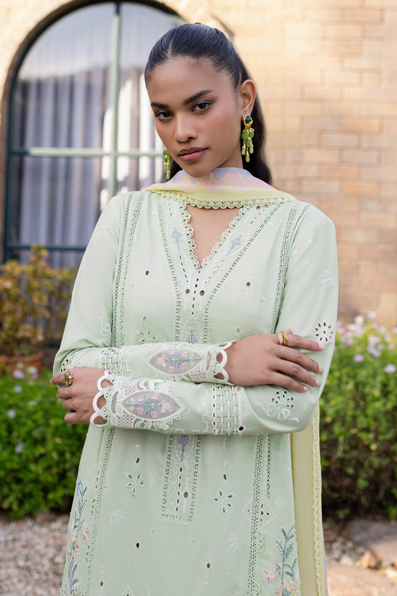 Qalamkar | Q Line Lawn 25 | QM-08 Maia L Pastel Mint Lawn