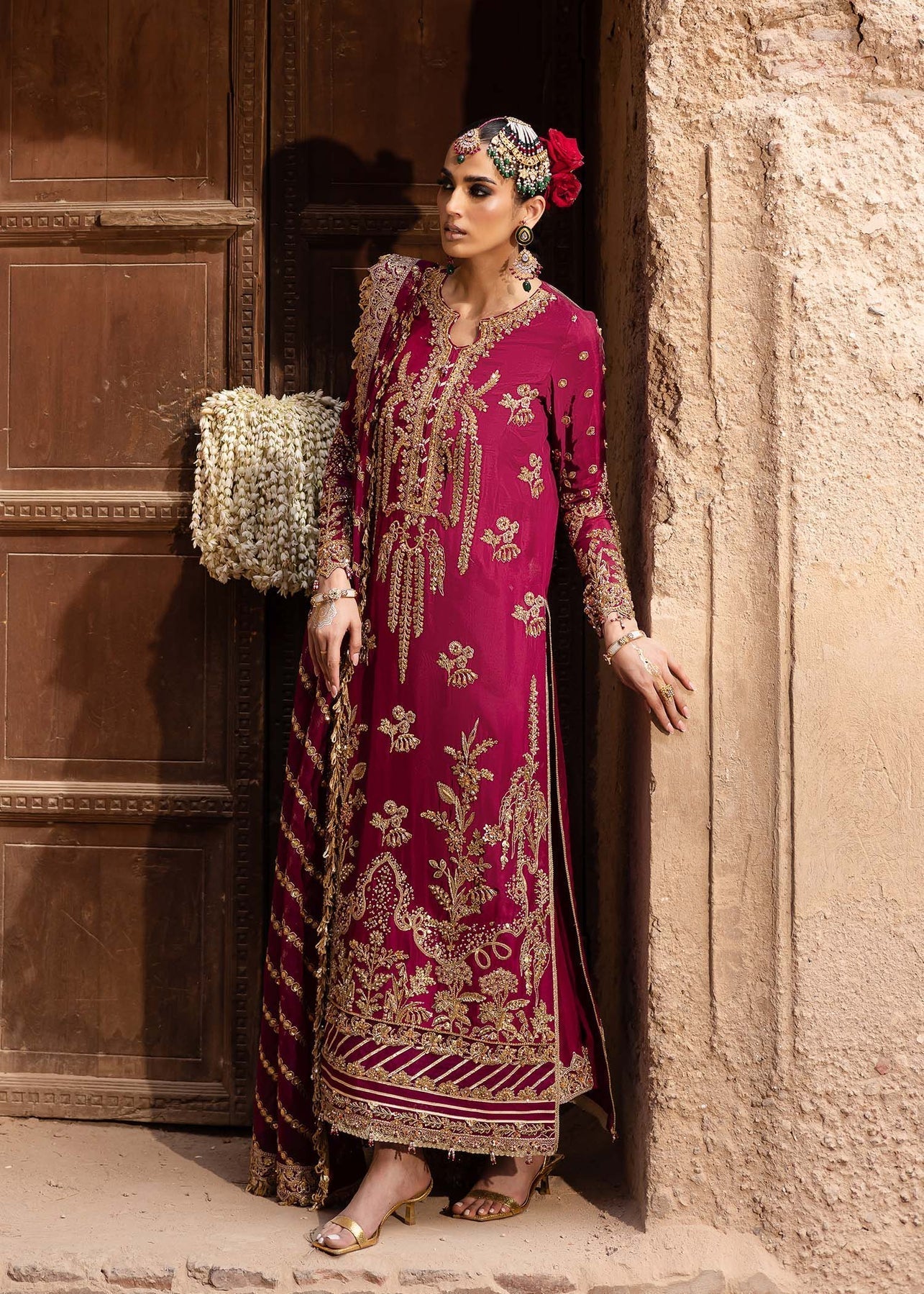 Akbar Aslam | Dastaan Luxury Formals | Gulebahar Custom Size Magenta Silk