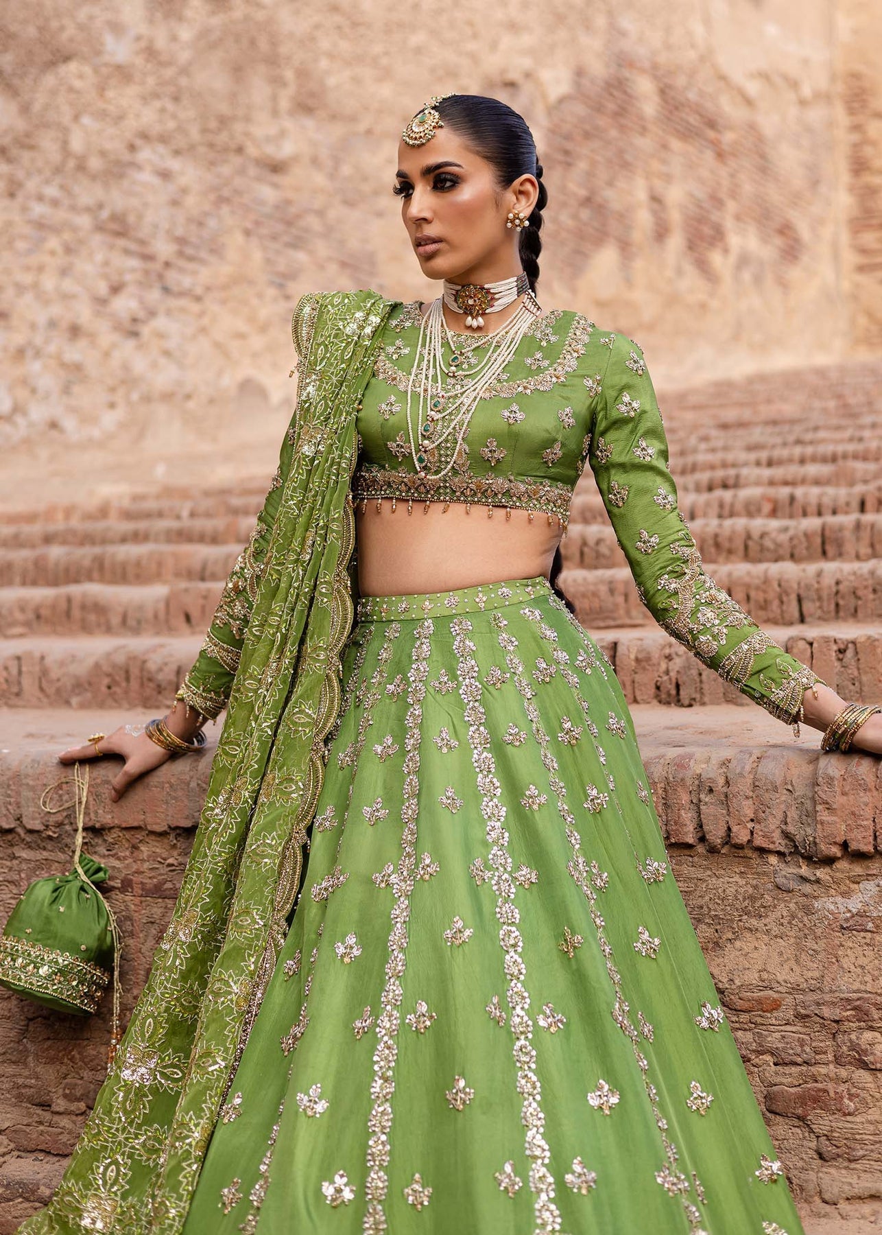 Akbar Aslam | Dastaan Luxury Formals | Nashmira M Green Silk