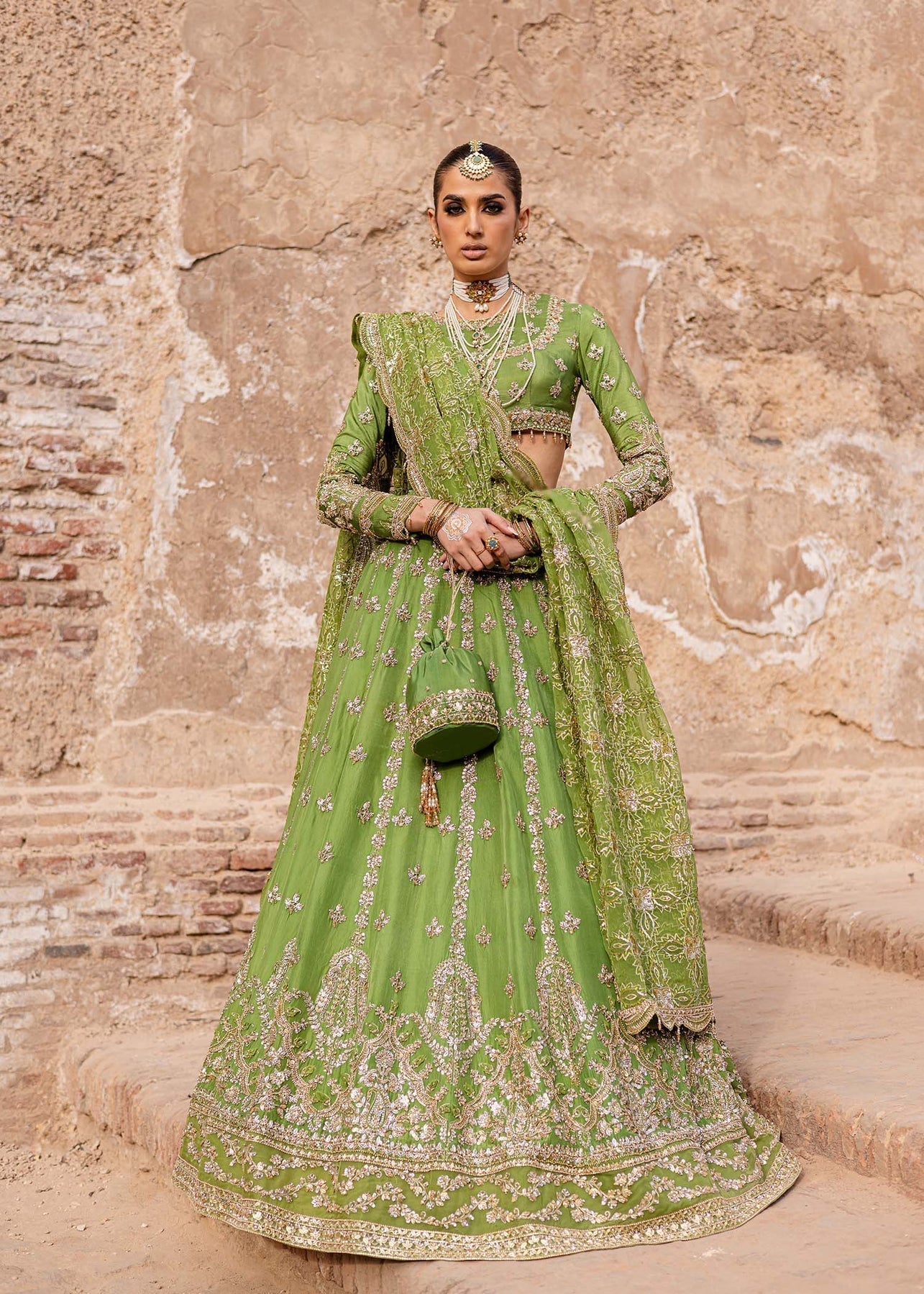 Akbar Aslam | Dastaan Luxury Formals | Nashmira XL Green Silk