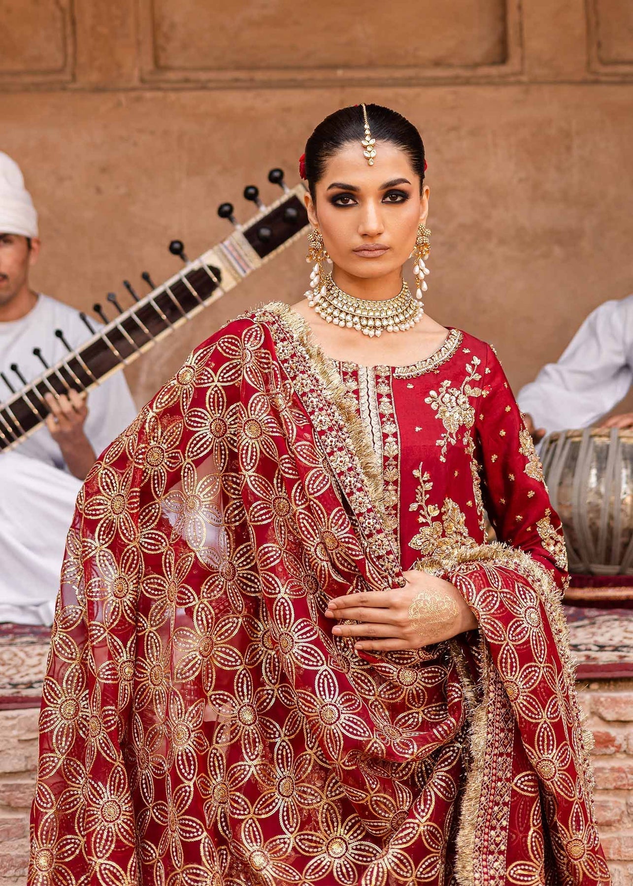 Akbar Aslam | Dastaan Luxury Formals | Arusa M Red Tissue Silk