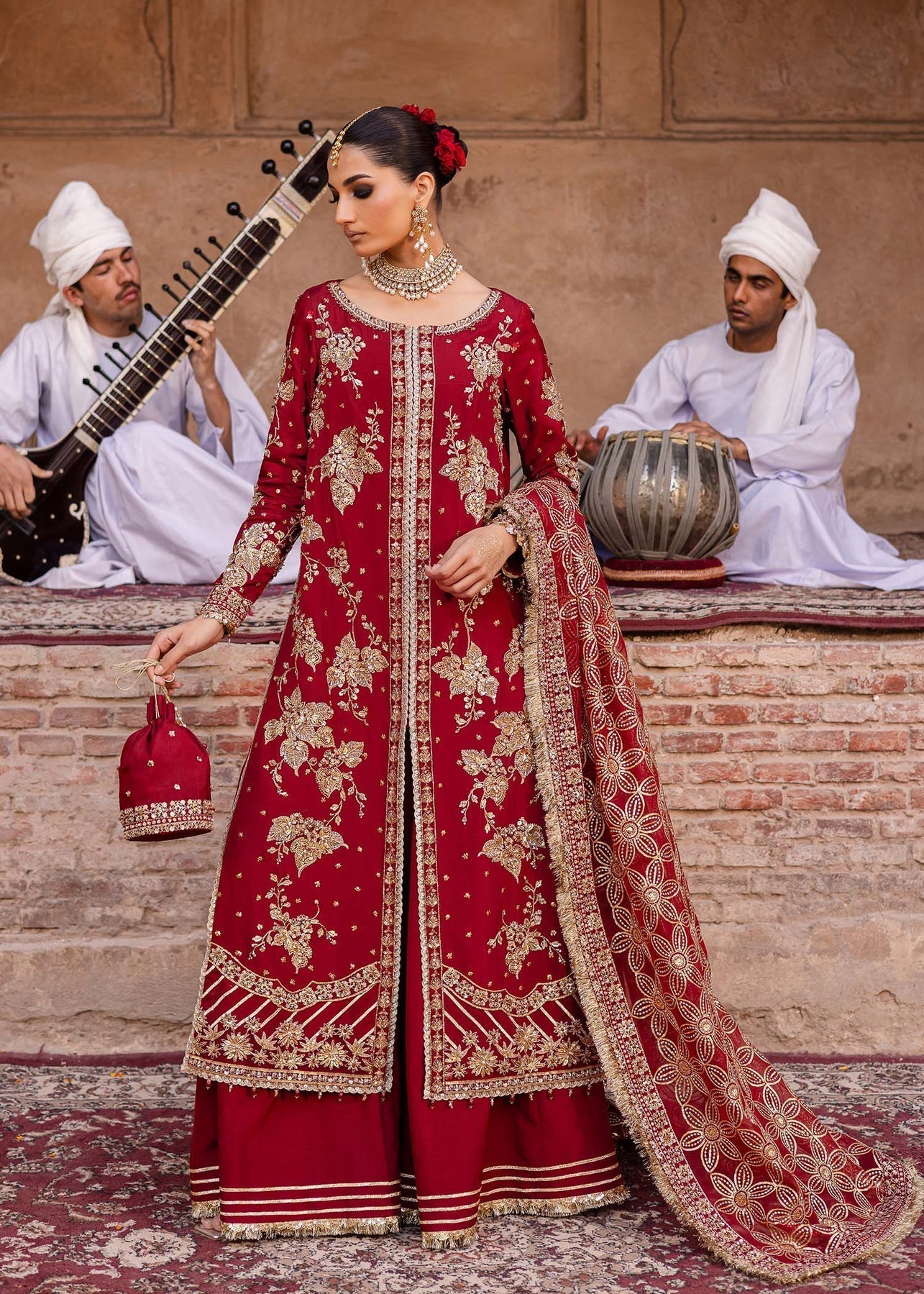 Akbar Aslam | Dastaan Luxury Formals | Arusa Custom Size Red Tissue Silk