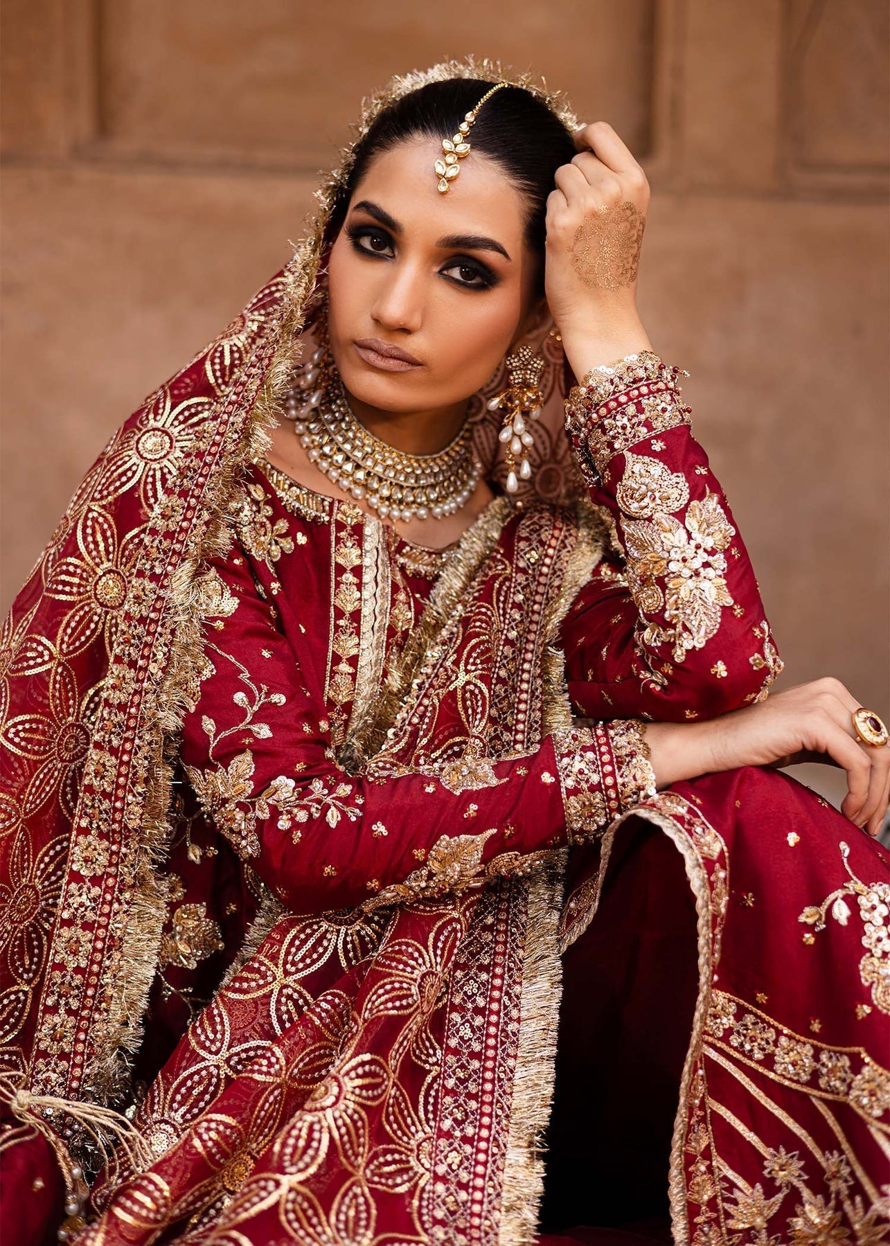 Akbar Aslam | Dastaan Luxury Formals | Arusa L Red Tissue Silk