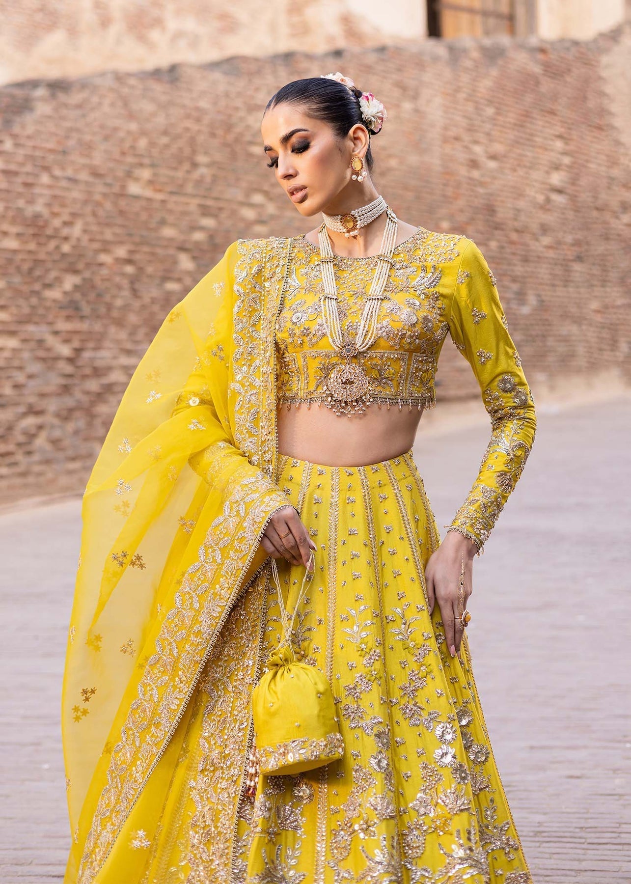 Akbar Aslam | Dastaan Luxury Formals | Nureh L Yellow Silk