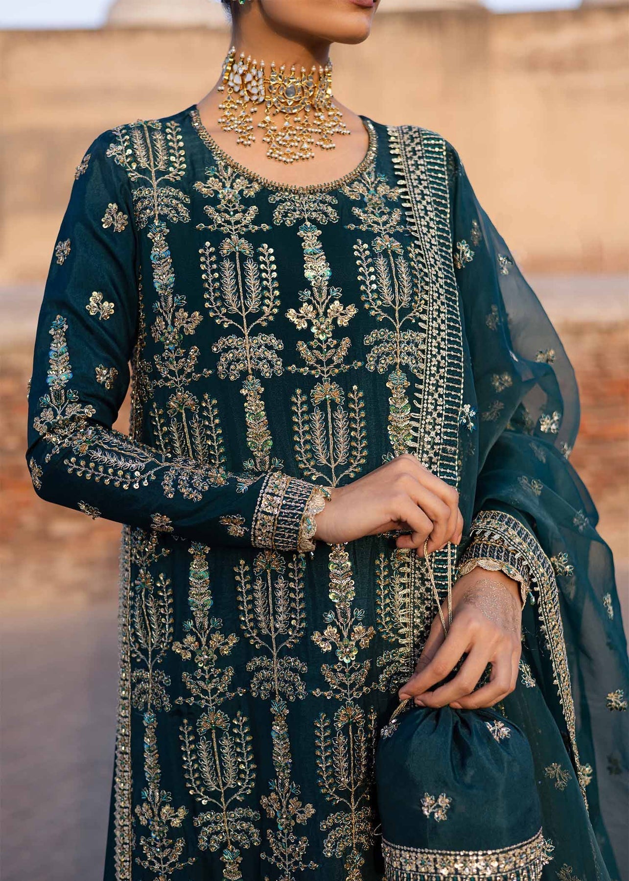 Akbar Aslam | Dastaan Luxury Formals | Nazgul M Sea Green Silk