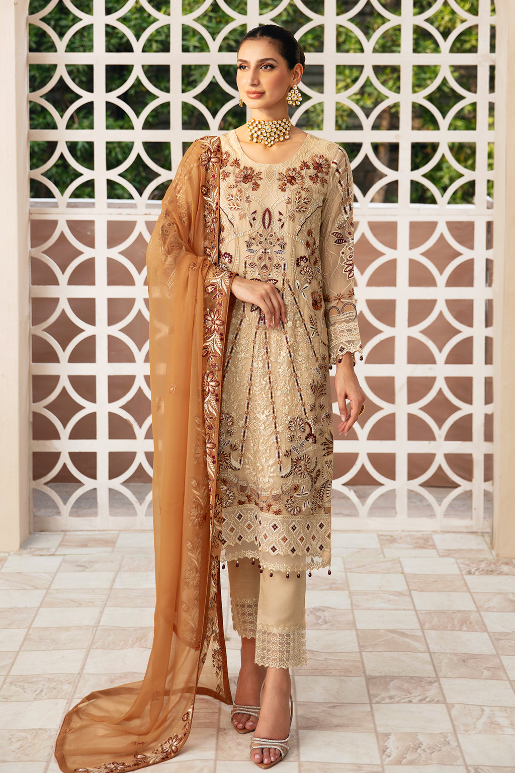 Ramsha | Chevron Chiffon Collection | A-912 XS Beige Chiffon