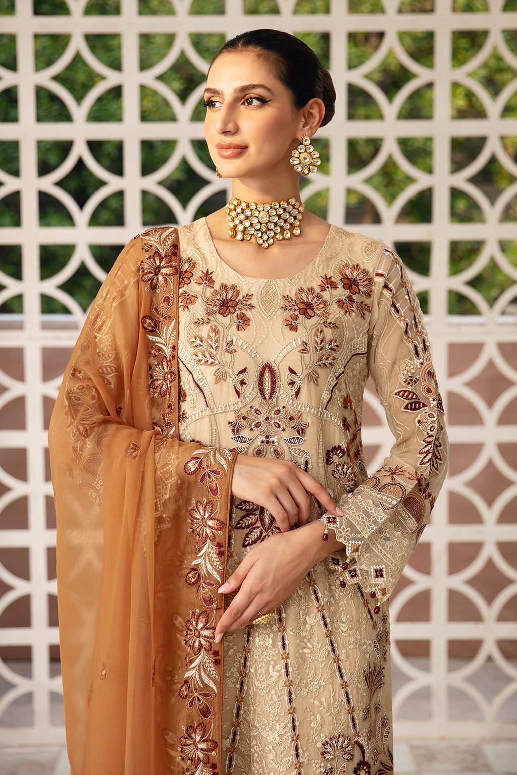 Ramsha | Chevron Chiffon Collection | A-912 XL Beige Chiffon