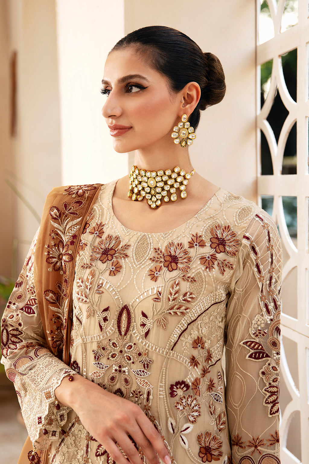 Ramsha | Chevron Chiffon Collection | A-912 Custom Size Beige Chiffon