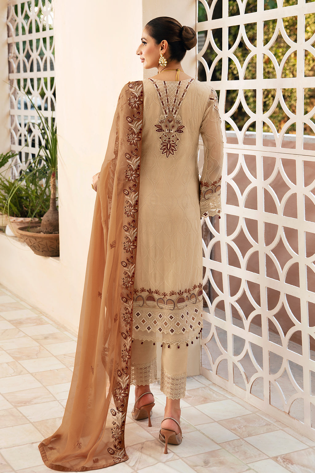 Ramsha | Chevron Chiffon Collection | A-912 XS Beige Chiffon