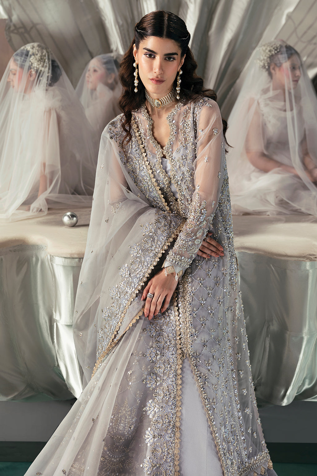 Afrozeh | Wild Flower Bloom Luxury Formals | Leona M Long Open Shirt with Sharara