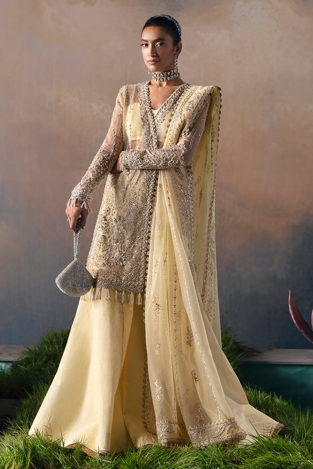 Afrozeh | Wild Flower Bloom Luxury Formals | Luana XS Angrakha Shirt with Sharara