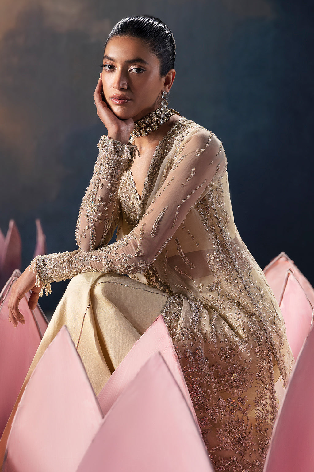 Afrozeh | Wild Flower Bloom Luxury Formals | Luana L Angrakha Shirt with Sharara