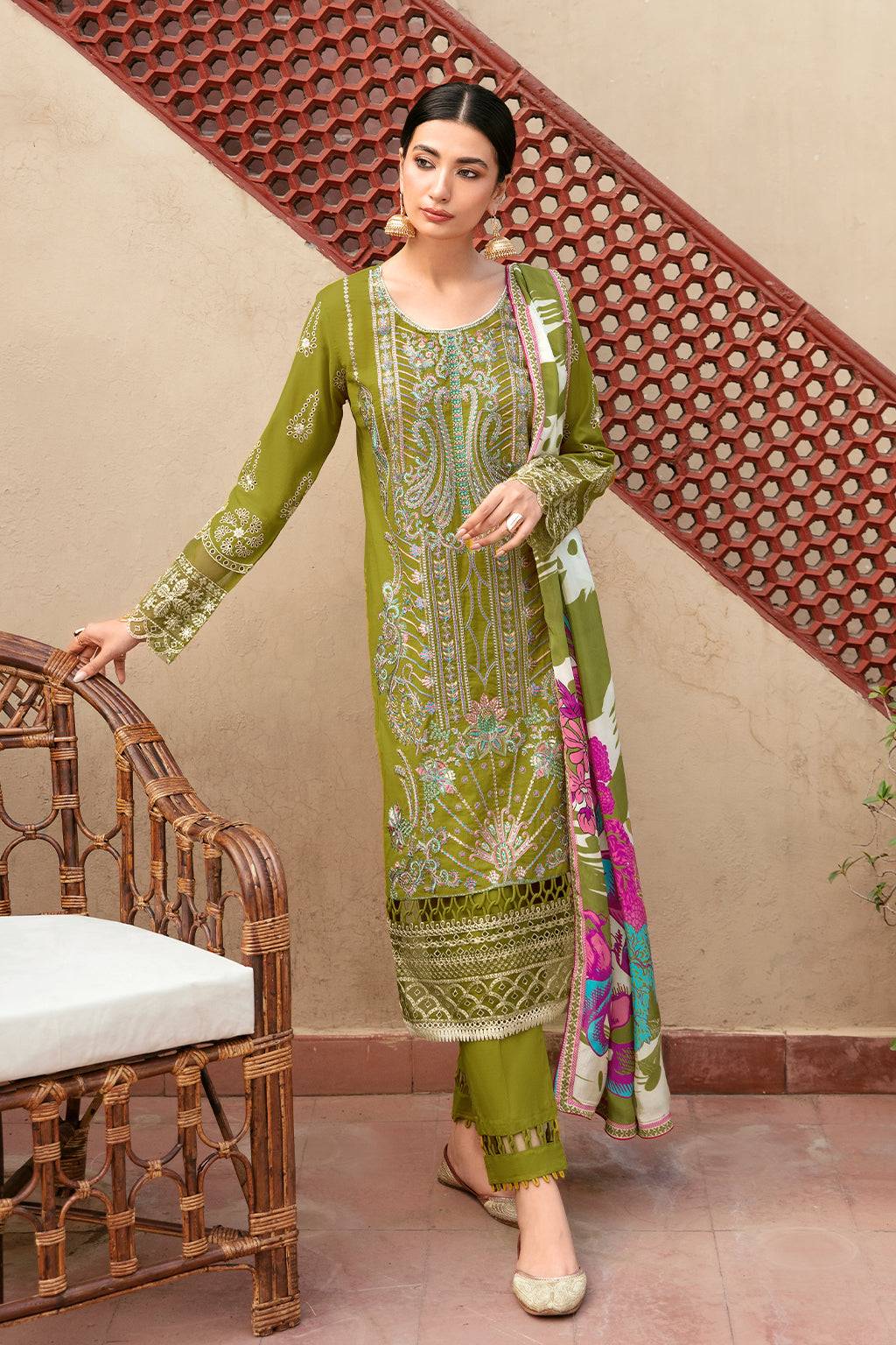Ramsha | Mashaal Luxury Lawn | L-807 - Pakistani Designer Dress - by Ramsha | Type: Luxury - 100% Original at Saira Sultan