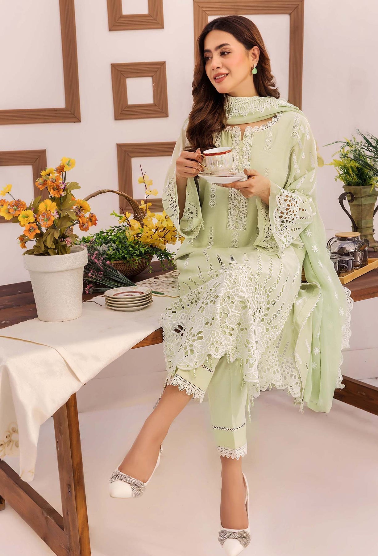 Adans Libas | Stella Chikankari 25 | 1021 L Mint Green Lawn