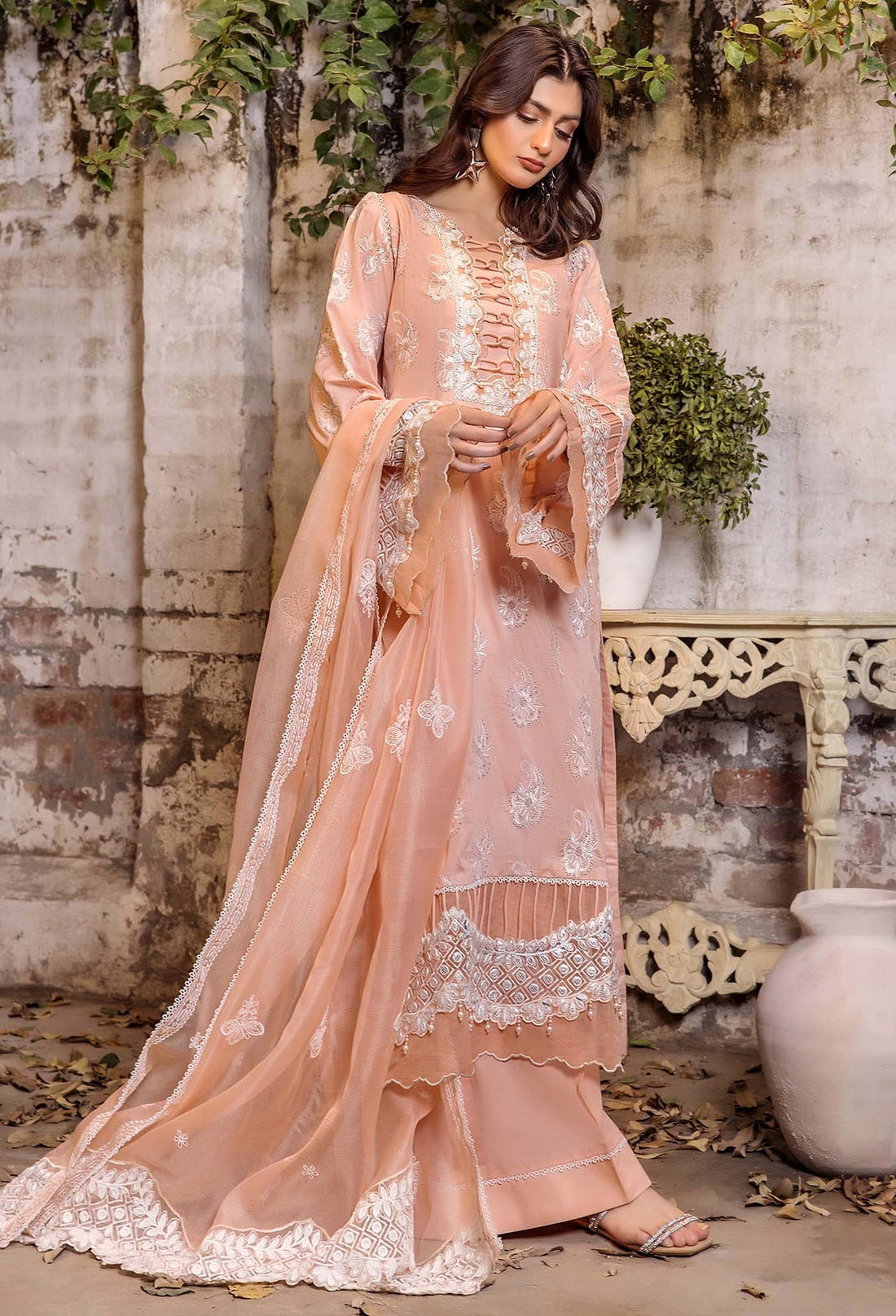 Adans Libas | Chikankari 25 | 4773 XS Peach Pink Lawn