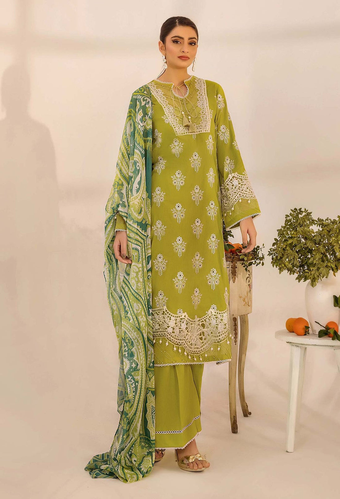 Adans Libas | Chikankari 25 | 4776 XS Parrot Green Lawn