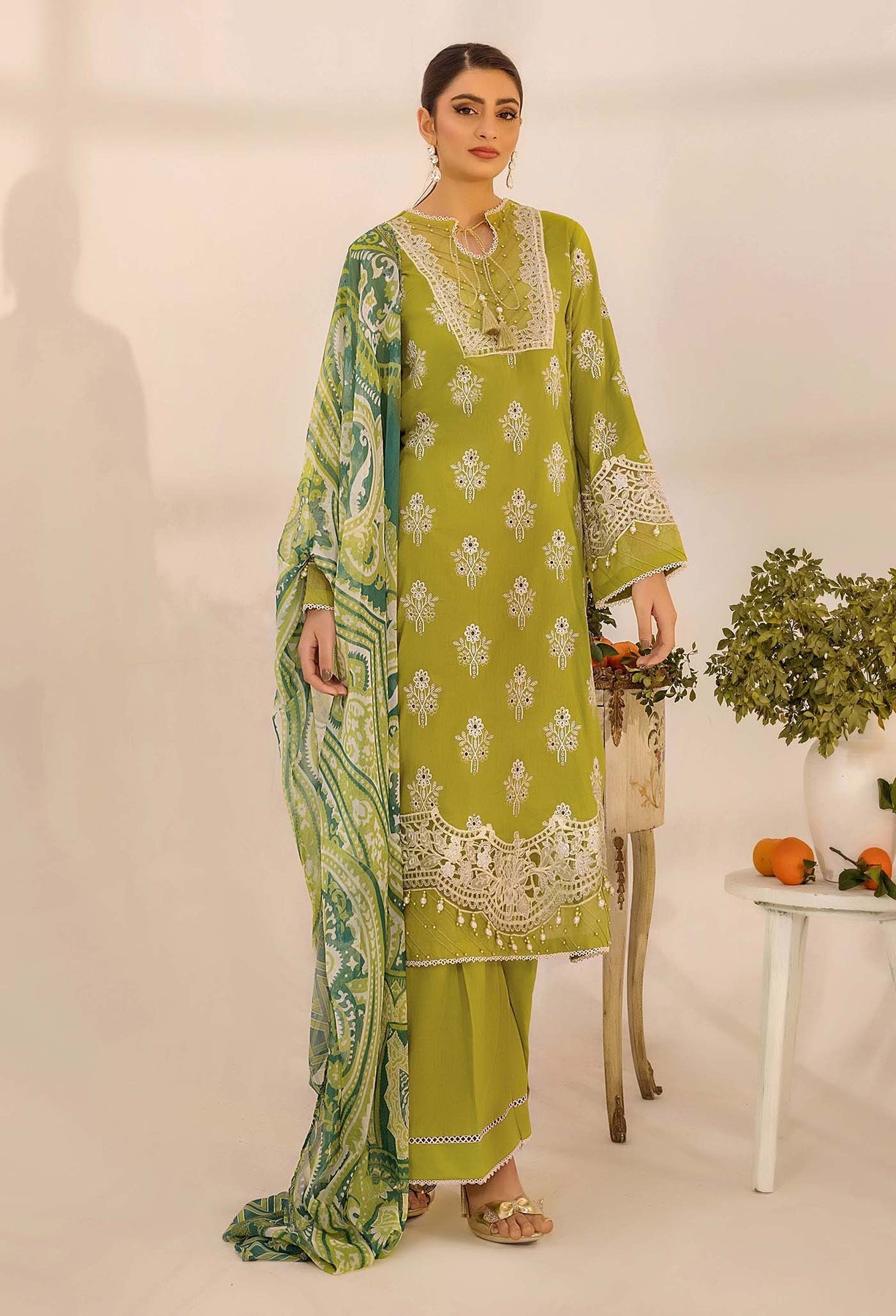 Adans Libas | Chikankari 25 | 4776 XS Parrot Green Lawn
