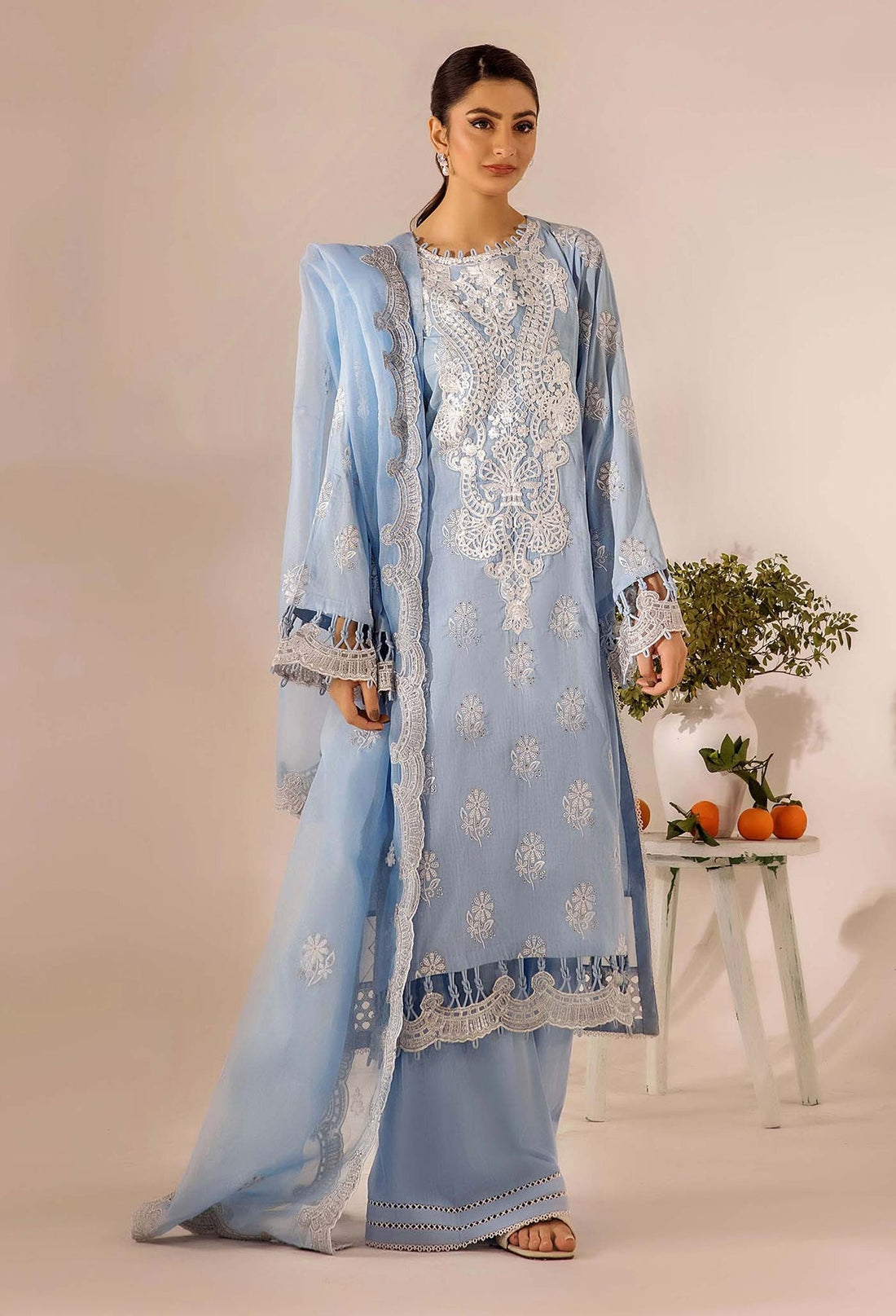 Adans Libas | Chikankari 25 | 4778 XS LIight blue Grey Lawn