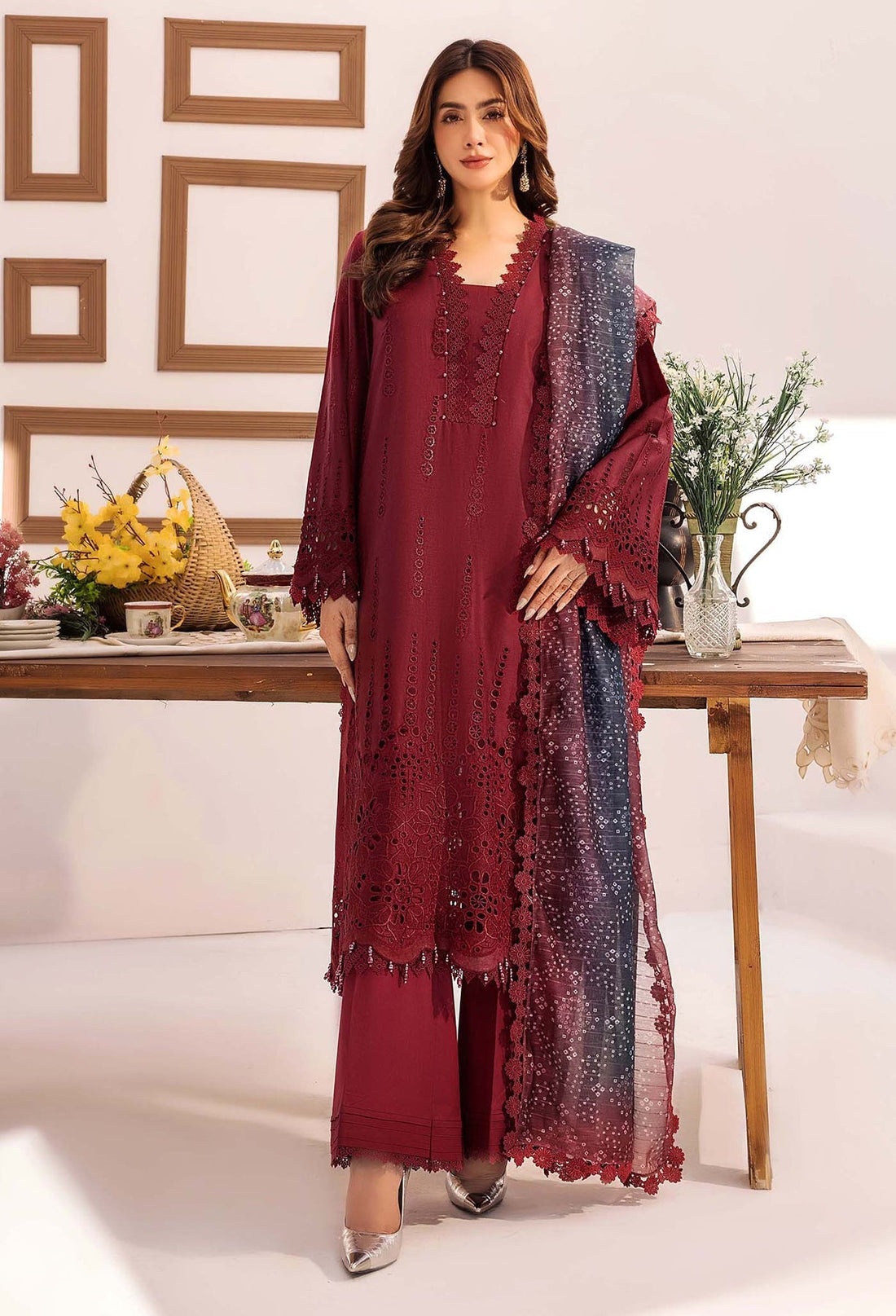 Adans Libas | Stella Chikankari 25 | 1026 XS Maroon Lawn
