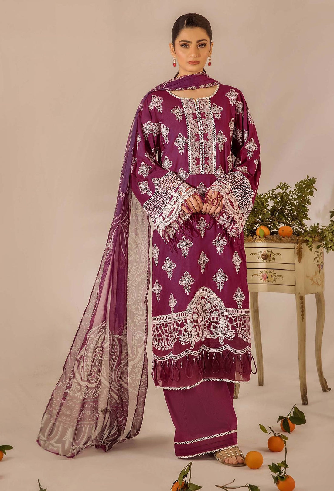 Adans Libas | Chikankari 25 | 4779 XS Magenta Lawn