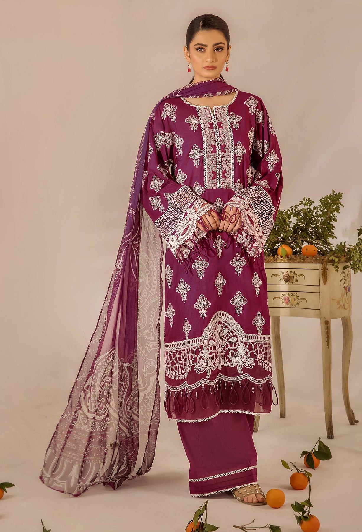 Adans Libas | Chikankari 25 | 4779 XS Magenta Lawn