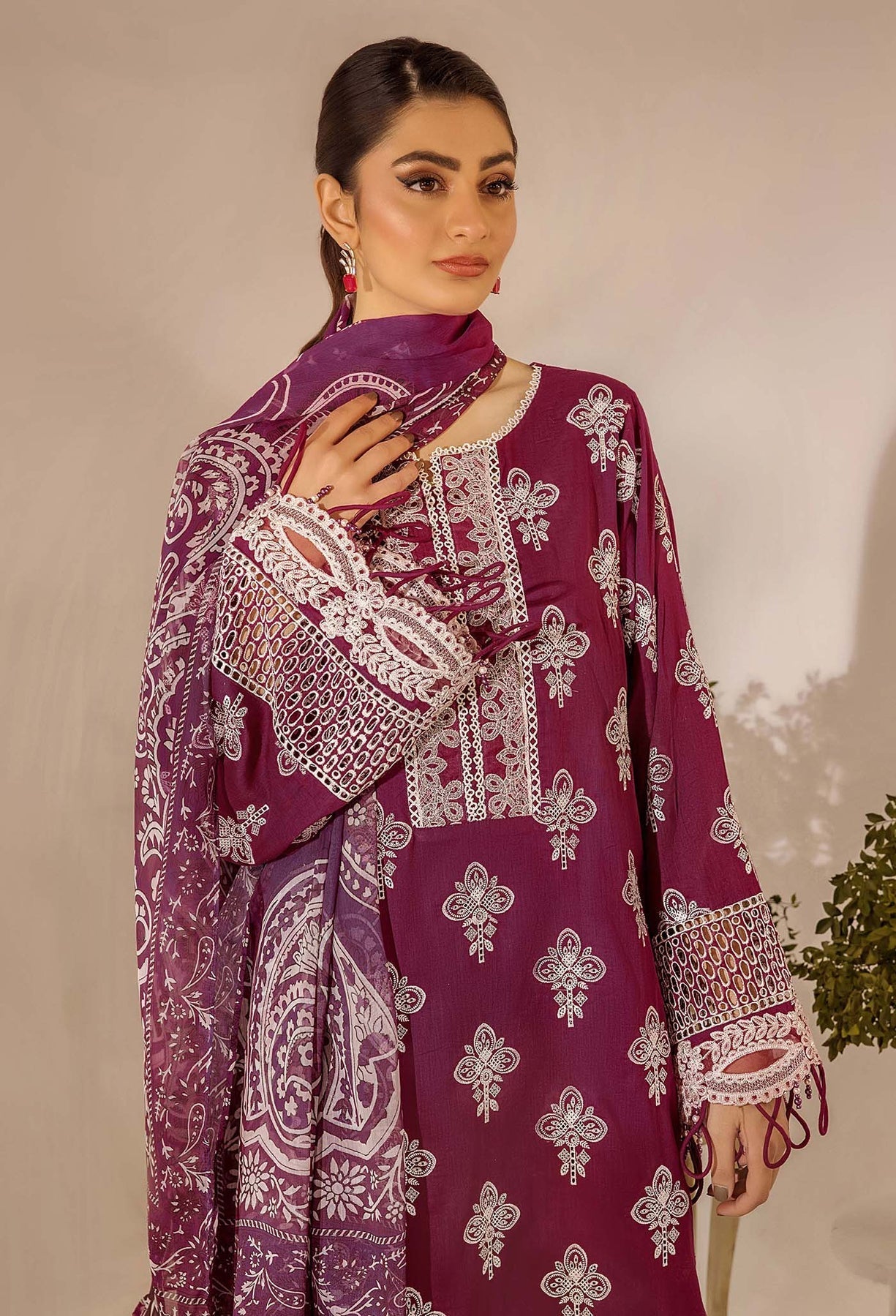 Adans Libas | Chikankari 25 | 4779 M Magenta Lawn