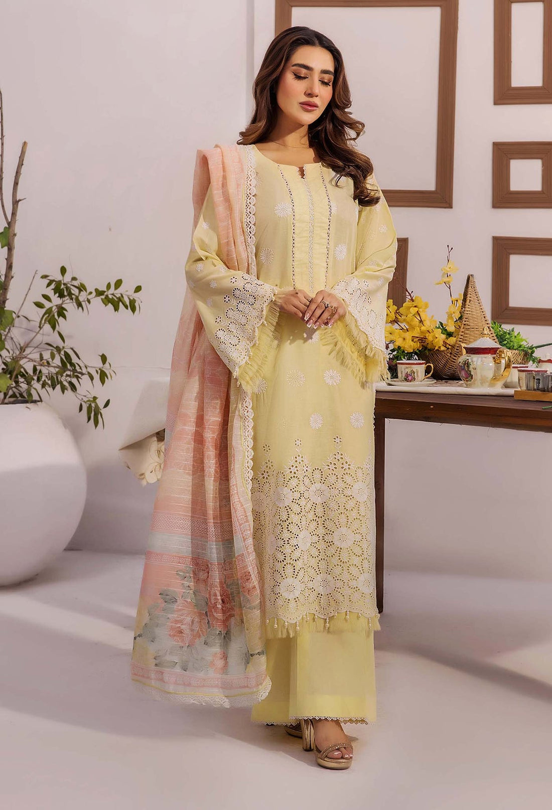 Adans Libas | Stella Chikankari 25 | 1023 XS Lime Yellow Lawn