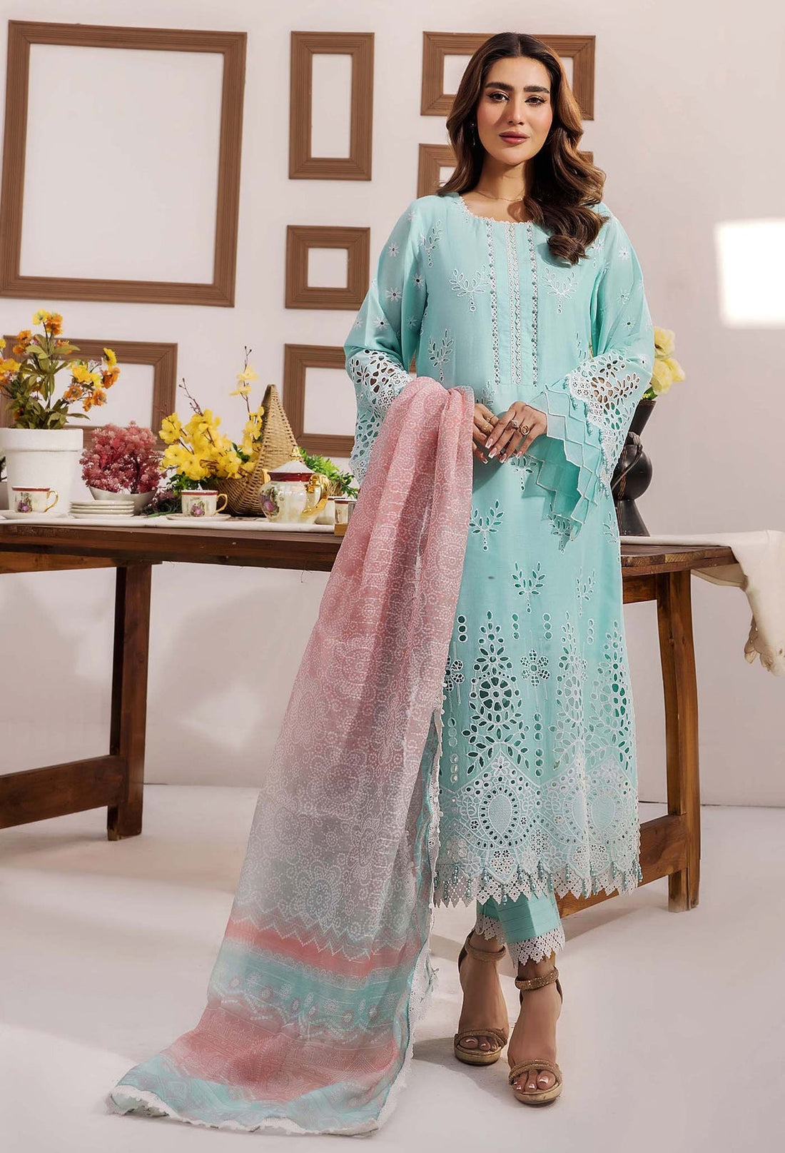 Adans Libas | Stella Chikankari 25 | 1022 XS Turqiouse Lawn