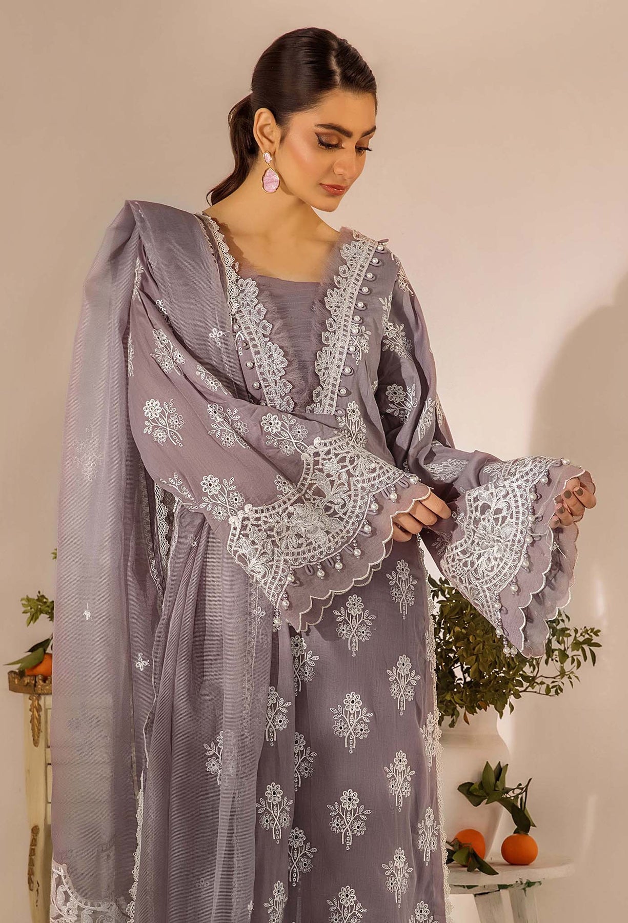 Adans Libas | Chikankari 25 | 4777 L Lilac Gray Lawn