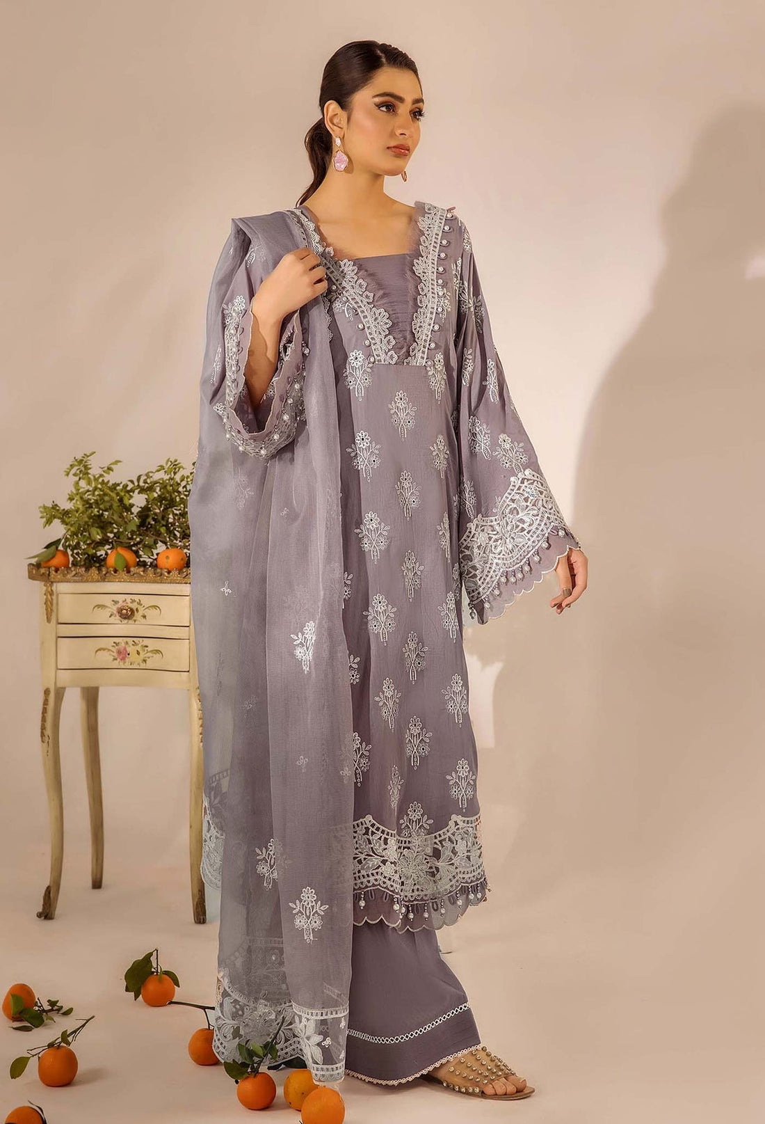 Adans Libas | Chikankari 25 | 4777 XS Lilac Gray Lawn