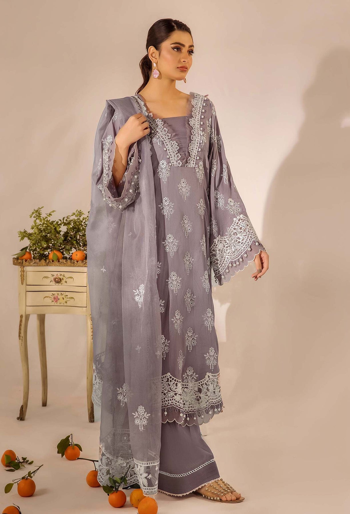 Adans Libas | Chikankari 25 | 4777 XS Lilac Gray Lawn