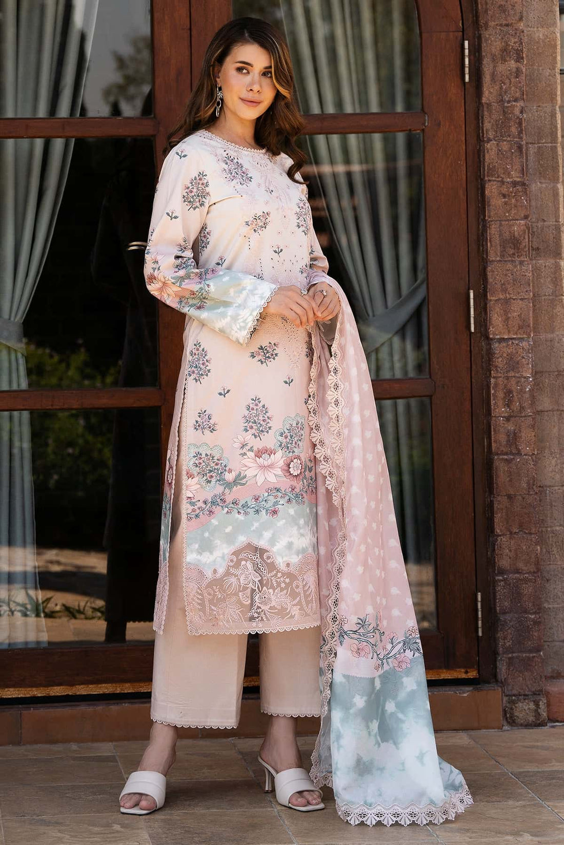 Afrozeh | Damask The Holiday Edit 25 | Seraphina B XS Pale Peach Lawn