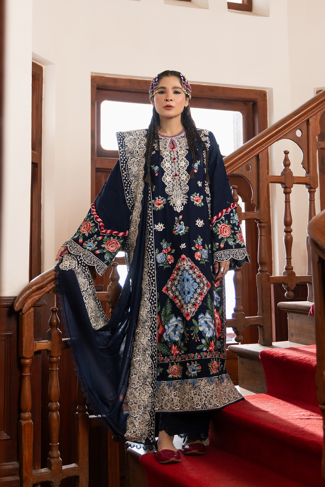 Maryam Hussain | Silk Edit | Evening XS Navy Blue Khaddar