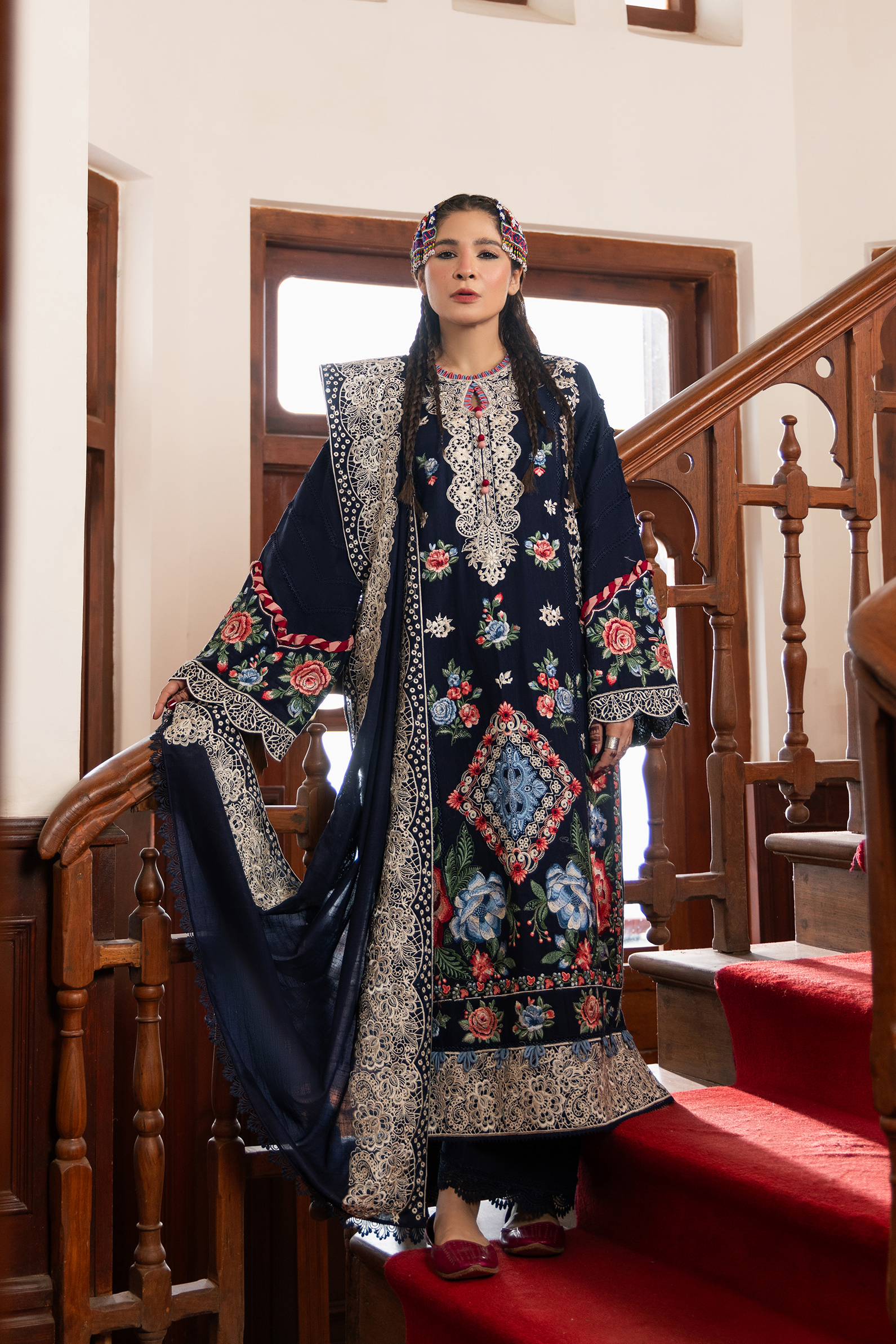 Maryam Hussain | Silk Edit | Evening XS Navy Blue Khaddar