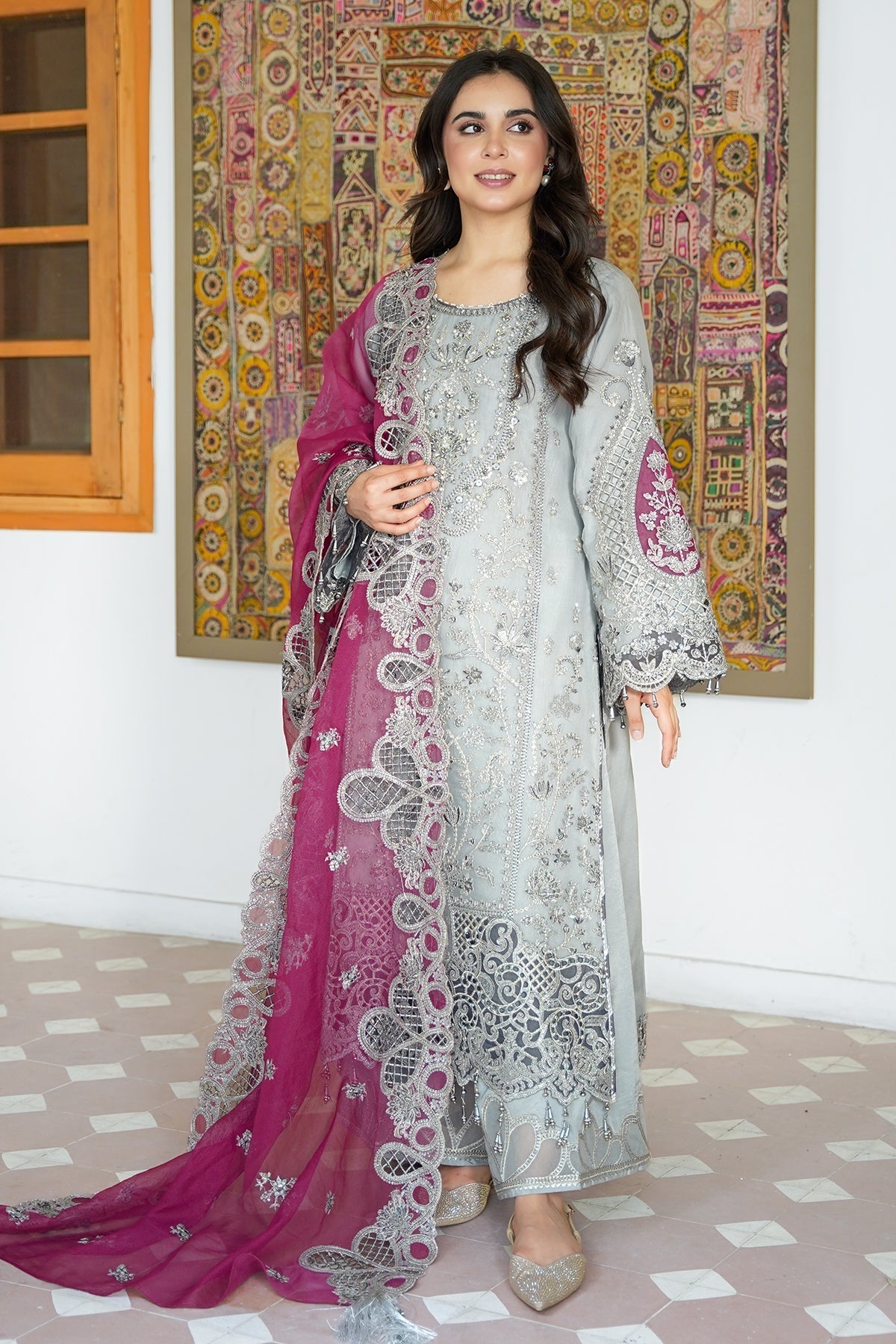 Imrozia Premium | Meeras Luxury Eid 25 | I-228 ZAREEN XS Pastel Gray Organza