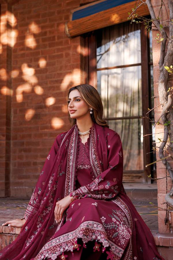 Farasha | Dastoor Embroidered Lawn SS24 | RUBY GLAM - Pakistani Designer Dress - by Farasha | Type: Luxury - 100% Original at Saira Sultan