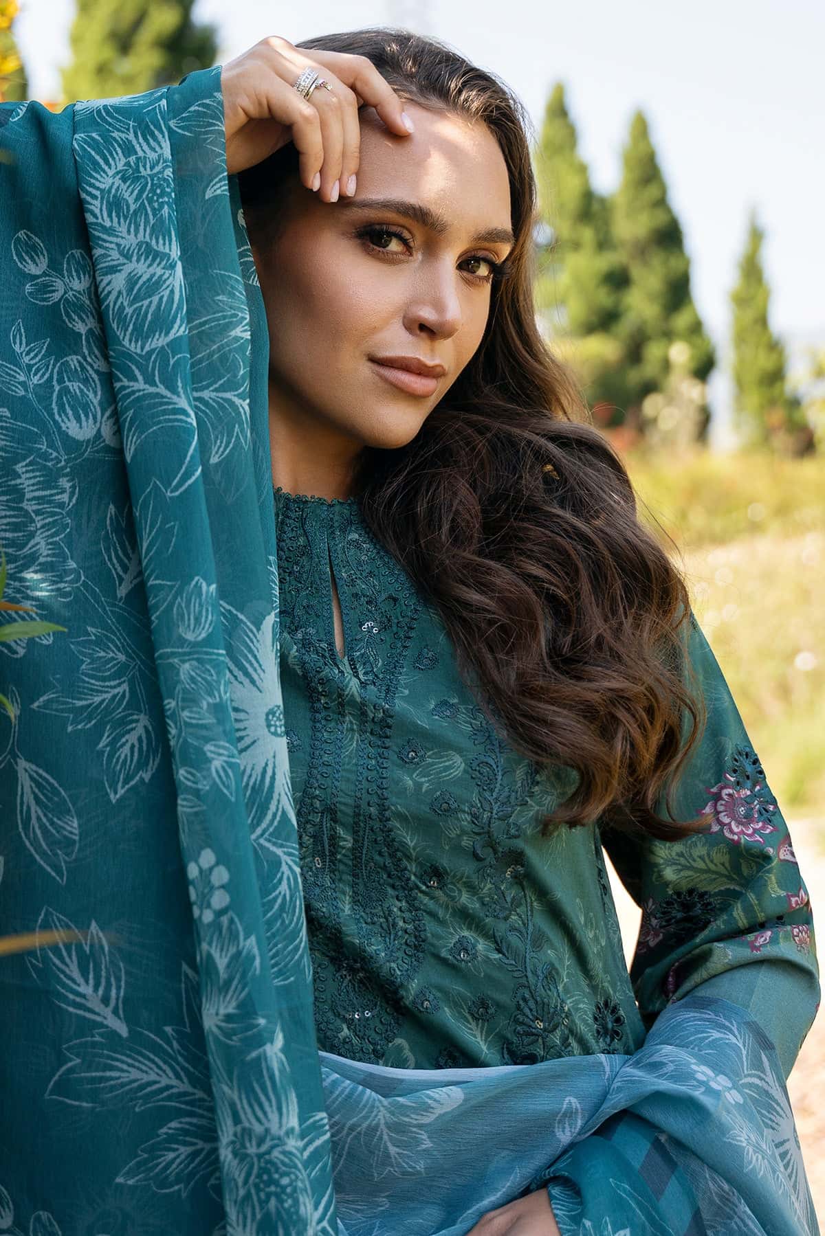 Afrozeh | Damask The Holiday Edit 25 | Opaline A M Teal Green Lawn