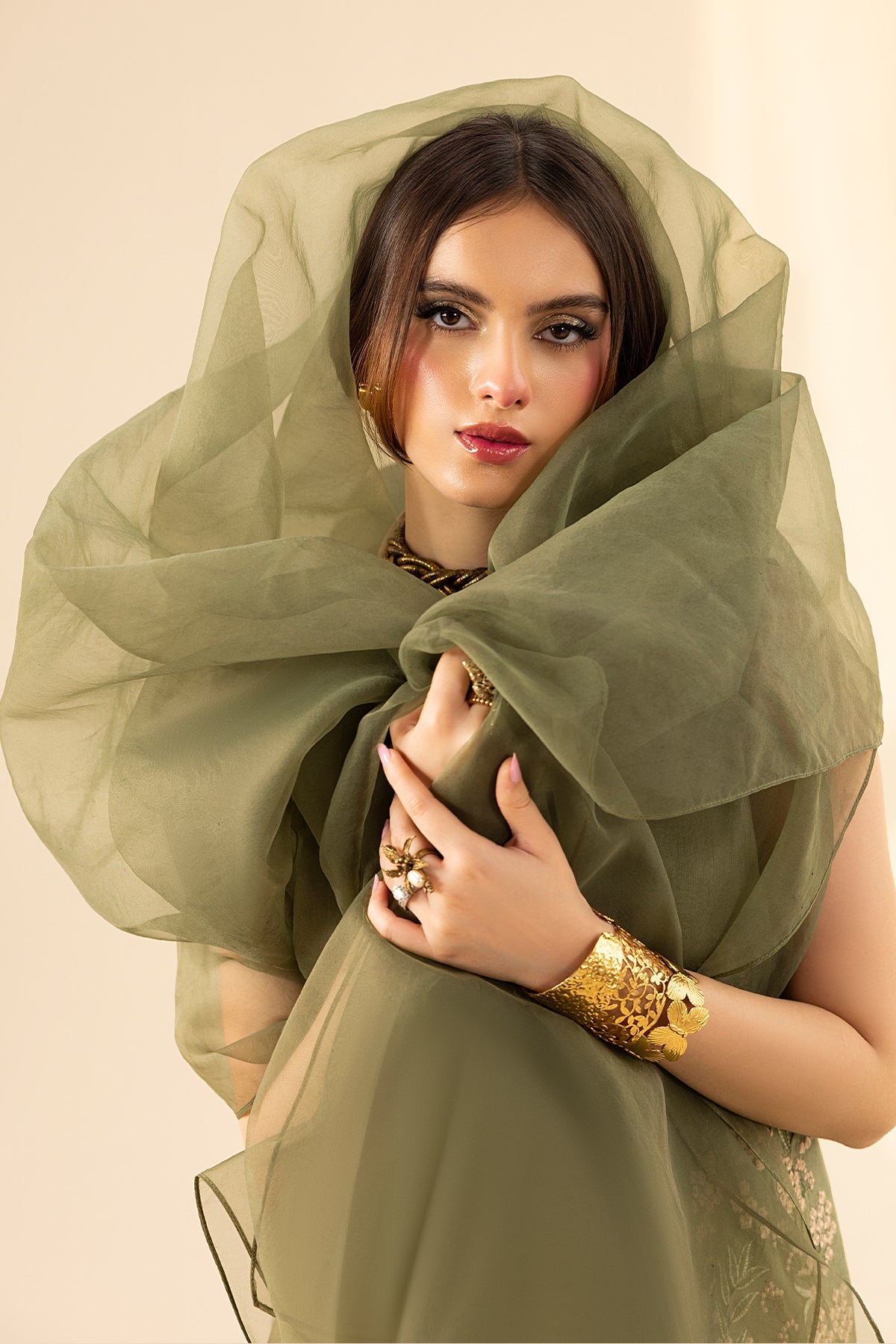 Erum Khan | Lillia Summer Edit | Olive Bloom M Greenish Grey Korean Silk