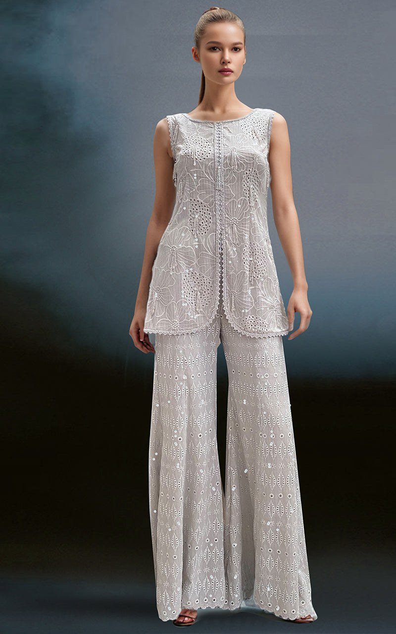 Threads and Motifs | Formal Dresses 25 | Chiffon Chikankari Embroidered Top with Trouser - Pakistani Designer Dress - by Threads and Motifs - Type : Ladies Clothes - 100% Original at Saira Sultan